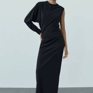 Zara Black Asymmetrical One-Shoulder Dress